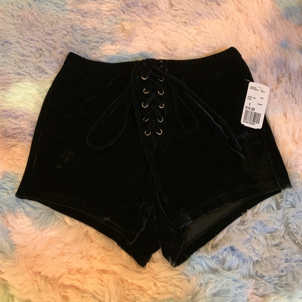 Brand New Black Velvet Lace Up Booty Shorts